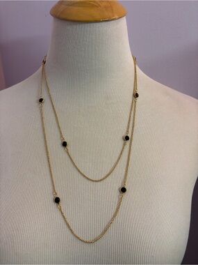 Vintage Sarah Coventry Gold Tone Necklace with Black Accent Stones